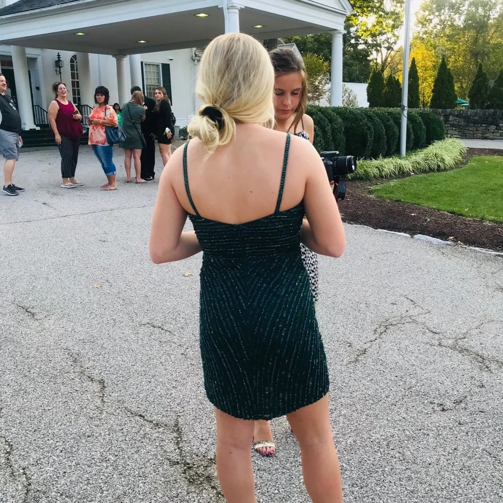 HOCO or winter formal dress. Teal green size 2. Worn once, perfect condition. - Picture 2 of 5
